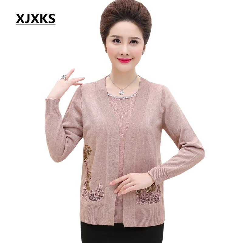 

XJXKS New 2018 Autumn 2 Piece Set Oversized Fashion Leisure Women Cardigan Sweater+Top Plus Size Women Sweaters Casual Set