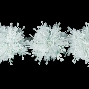 

2yards Beaded 3D Green Floral Applique Patches Lace Embroidery Trimming Motif Venise Sew On Craft for Hairband Clothes T2070