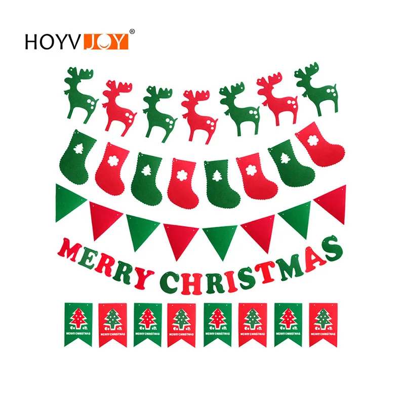 

HOYVJOY Felt Handing Flag for Christmas Word Geometry Tree Deer Socks Shape Festival Decoration 2m Length Can Be Adjusted