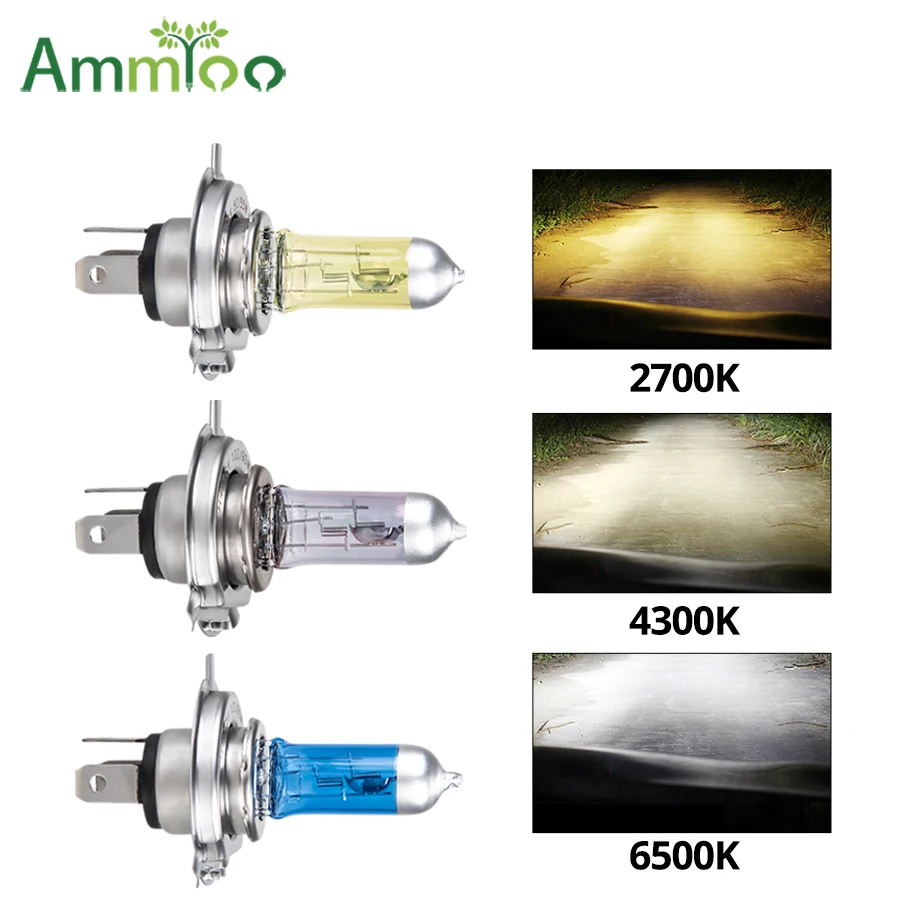 Автомобильный светильник AmmToo H4 H7, Автомобильная галогенная лампа, противотуманный светильник s, кварцевое стекло, 50 Вт, 12 В, 2700 к, 43000 к, 6500 К, лампа фары автомобиля