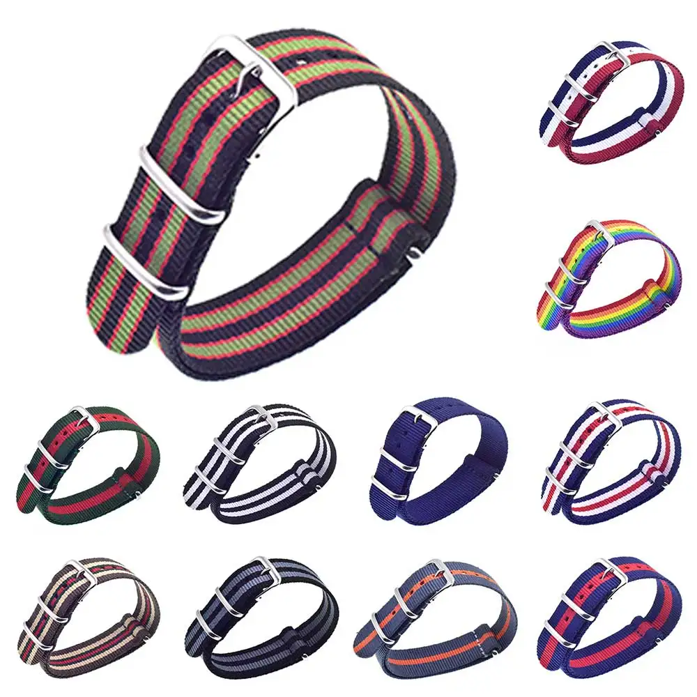 

Wholesale Stripe Solid Black Watch 18 mm 20mm 22mm Multi Color Army Military nato fabric Nylon watchbands Strap Bands Buckle 1