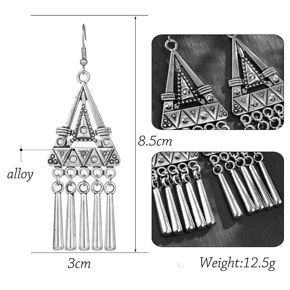 Индийские серьги-капли, женская бижутерия, этническая серебряная, в стиле бохо, цветные серьги для женщин, винтажные геометрические цветы, металлические серьги с кисточками