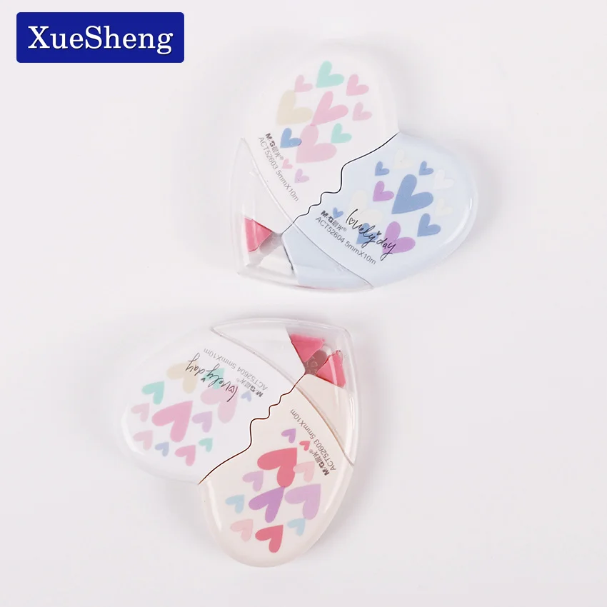 Academyus Cute Heart Shaped 10m White Correction Tape Students Office School Supplies Random Color 