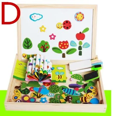 4 вида деревянный Многофункциональный магнитный мольберт доска головоломка доска для рисования Развивающие игрушки для детей ферма магнитная головоломка - Цвет: D