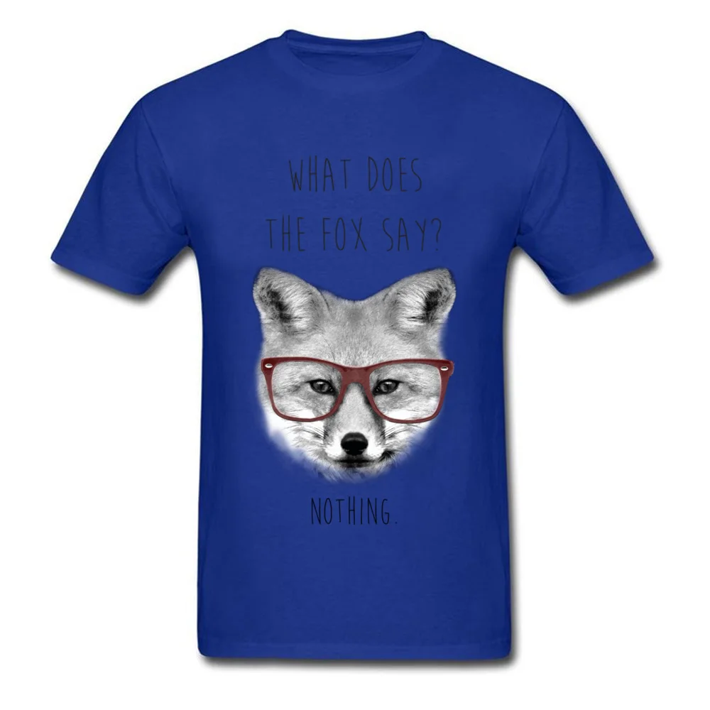 Faddish What does the fox say Short Sleeve T-Shirt Summer/Autumn O Neck 100% Cotton Tops Shirts for Students Tee Shirt Casual What does the fox say blue