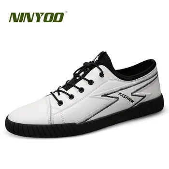 

NINYOO Fashion Brand Men Shoes Genuine Leather Casual Sneakers Summer Flat breathable Lace Up White Students Shoes Plus Size 45