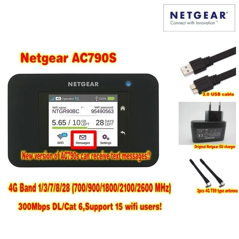 Разблокированный Netgear Aircard 790s (AC790S) 300 Мбит/с 4G Мобильный Hotspot wifi роутер плюс пара
