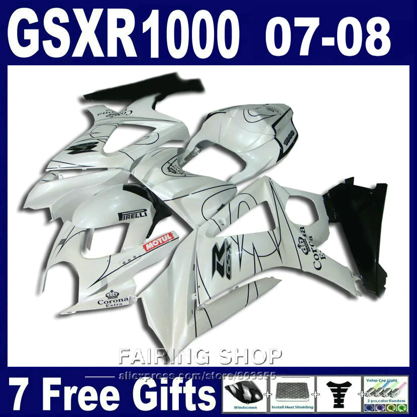 

Compression ABS plastic fairings For Suzuki GSXR 1000 07 08 white black fairing kit GSXR1000 2007 2008 PG29