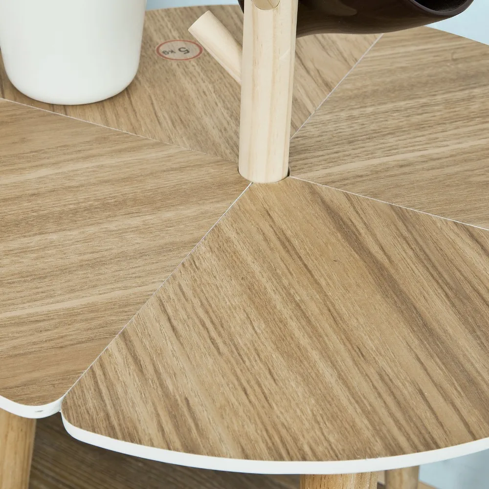 SoBuy FBT38-WN, Round Wooden Side Table, Tea Coffee Table, End Table with 5 Cup Holders
