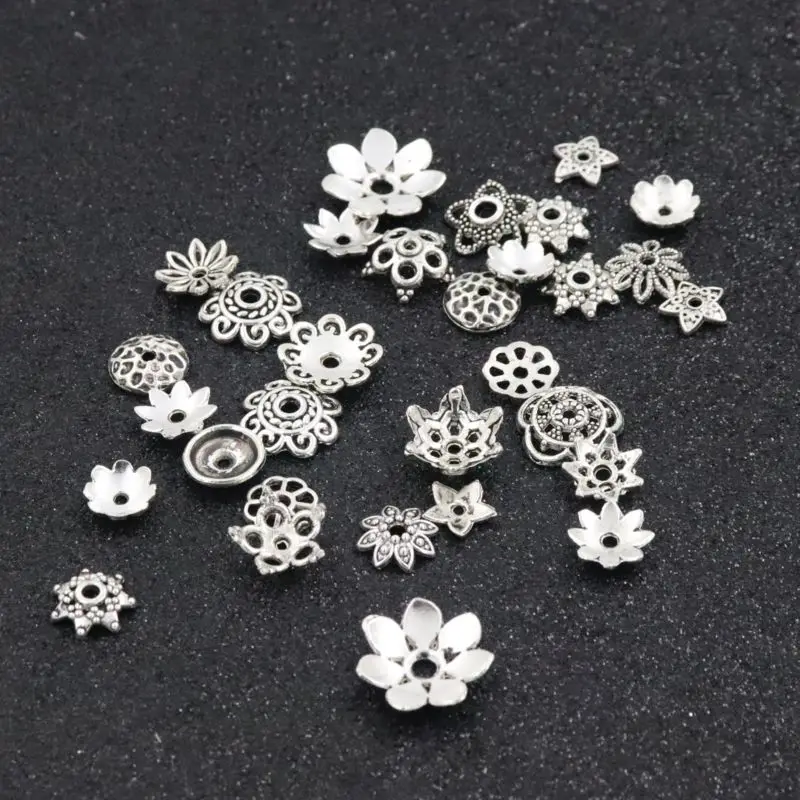 8mm-15mm 100 stücke Antike Silber Gemischte Perlen Kappen Für Schmuck Erkenntnisse Blume Aushöhlen Bead Ende diy Zubehör Handgemachten Schmuck – Detail 7