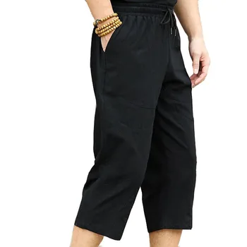 

MFERLIER Men pants large size 4XL 5XL 6XL Summer Calf-Length Pants men Black and White colors