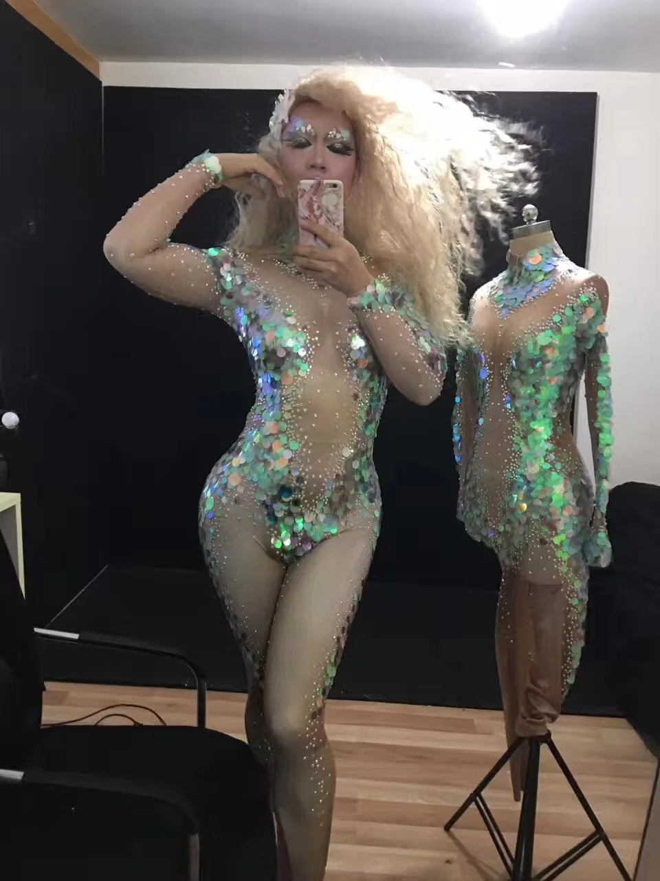 

Sexy Mermaid Sequins Jumpsuit Stage Singer dancer costume for women Rhinestone Bodysuit Outfit Ds Performance Clothing Custom