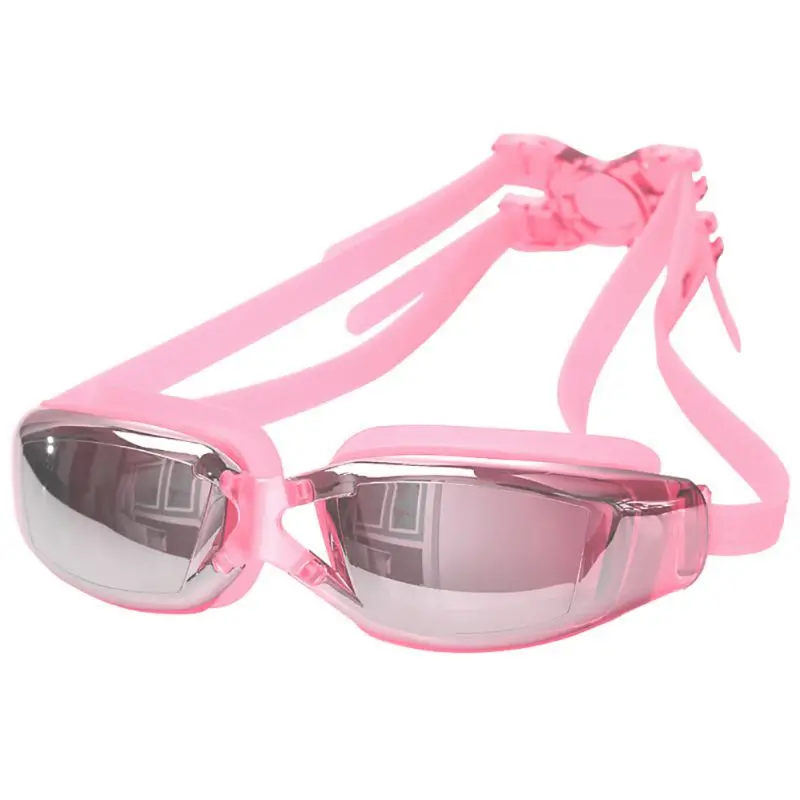 Большая оправа с покрытием, водонепроницаемые противотуманные УФ очки для плавания, прозрачный панорамный вид, гибкие силиконовые розетки, удобная посадка - Цвет: Plating Pink