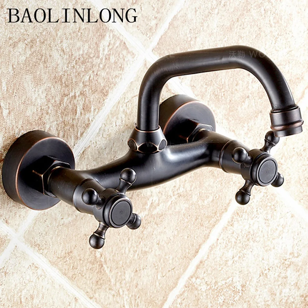 

BAOLINLONG Antiquing Style In Wall Mounted Bathroom Faucet Chrome Brass Spout Vanity Sink Mixer Tap Basin Faucet