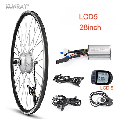 KUNRYA 48V 350W комплект для переоборудования электрического велосипеда 2" 700C заднее моторное колесо с отключением питания тормоза BLDC контроллер ЖК-светодиодный дисплей - Цвет: 28inch LCD5 KIT
