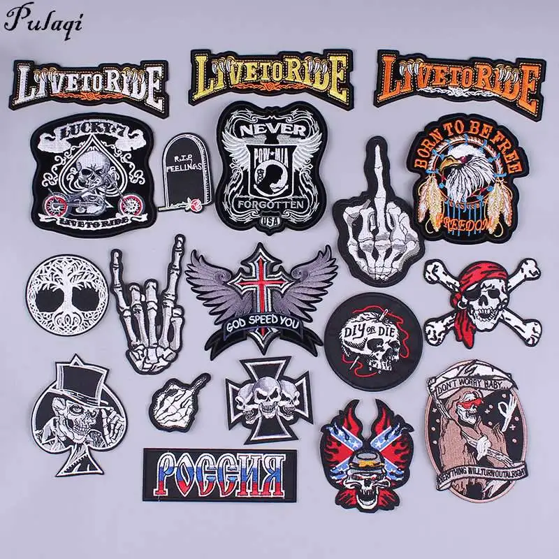 

Pulaqi grim Reaper Embroidery patches jeans stripes Skull Punk Sticker icons for clothes sew on iron-on ironing applications H