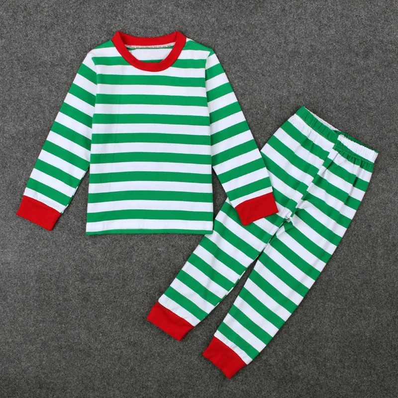 

2-7 Year Christmas Clothing Set Boys Red Green Striped Cotton Outfits Girls Xmas Long Sleeve Pajamas Set D0226