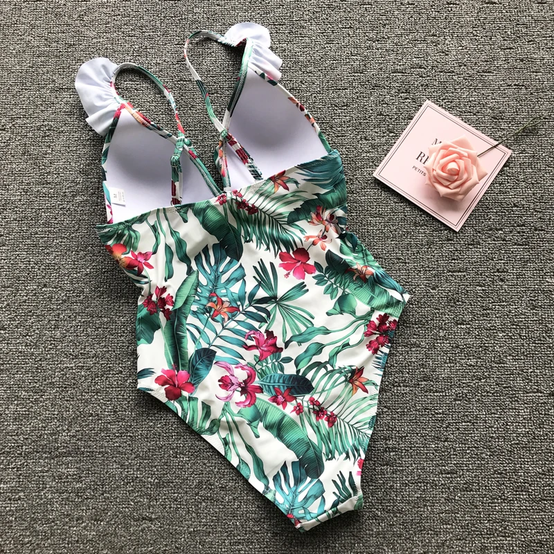 Günstige 2019 ein Stück Badeanzug Frauen Bademode Sexy Monokini Push Up Schwimmen Anzug Rüschen Badenden Neue Badeanzug Weibliche Strand Verschmolzen XL