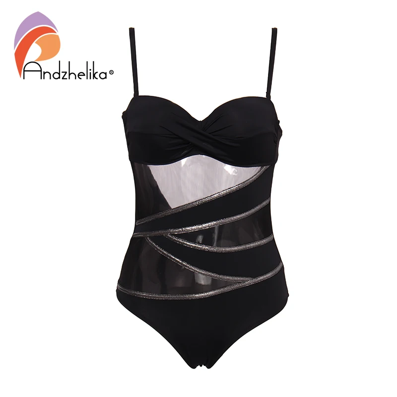 

Andzhelika Sexy Mesh One-piece Swimsuit Women Push Up Swimwear Bodysuits 2019 Summer Beach Backless Plus Size Bathing Suit