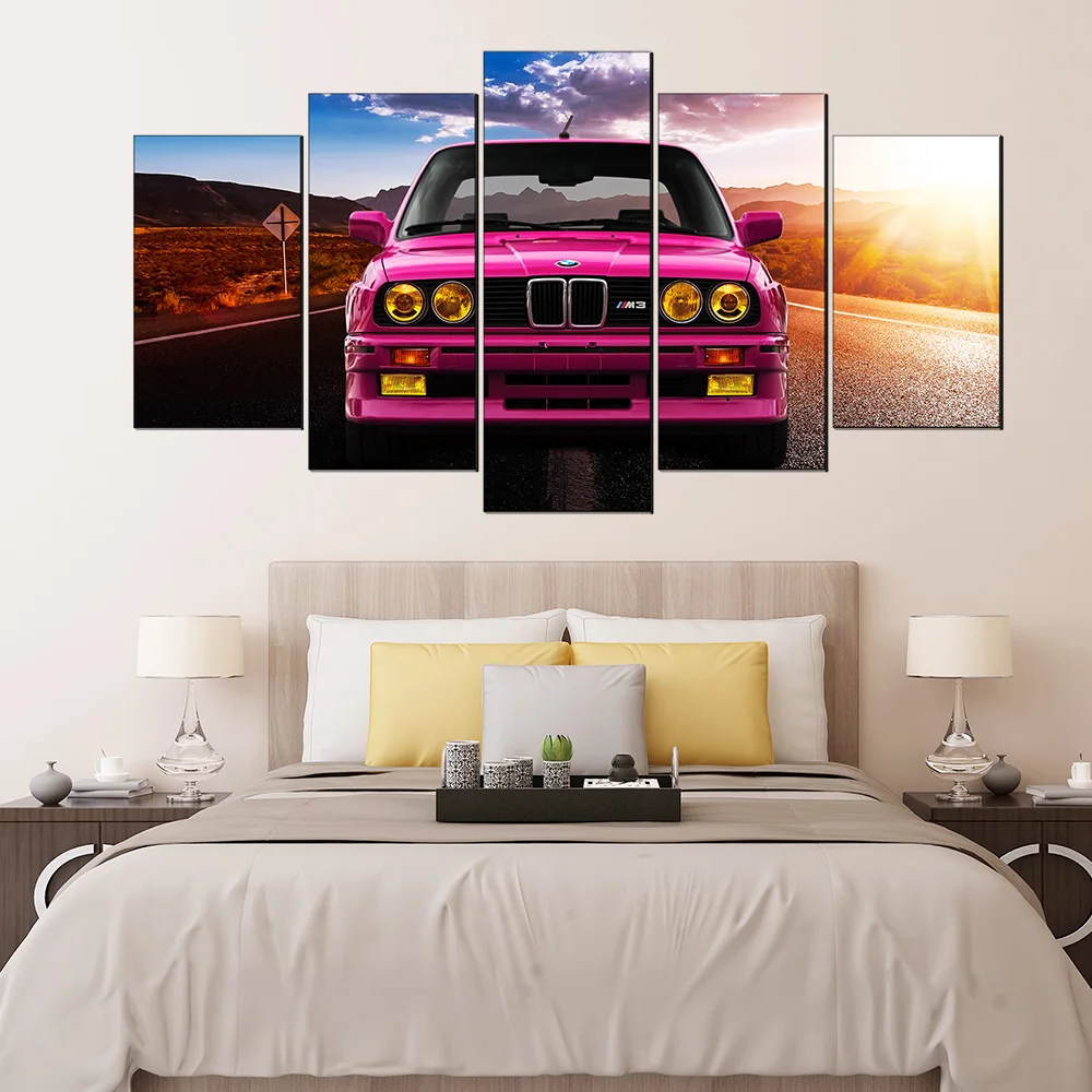 Wall Art Холст Масло Картины BMW M3 розовый спортивный автомобиль пейзаж для Гостиная