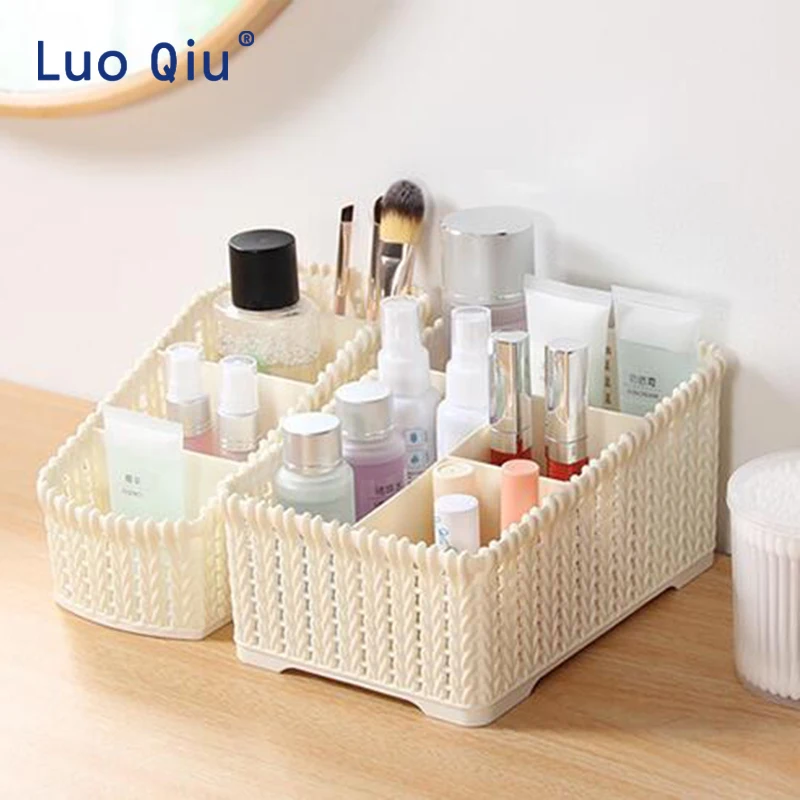 

Bathroom cosmetics basket plastic covered tabletop sundries imitation rattan basket