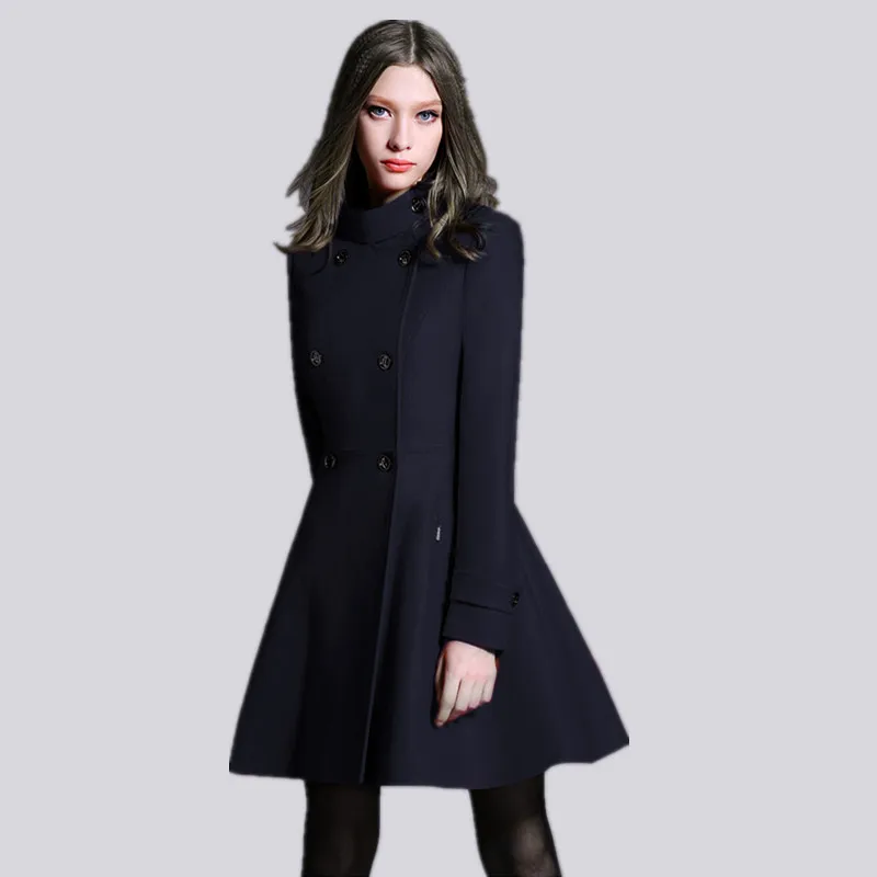 Женское шерстяное пальто зима большой размер двубортная кашемировая куртка средней длины тонкая черная Женская шерстяная Верхняя одежда DD0818