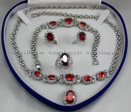 

shipping Red Zircon Inlay Link Bracelet earrings Ring Necklace Set (A0503)