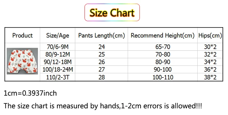 baby underwear panties size chart