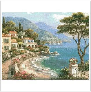 

Embroidery Package Free Shipping Cross Stitch Kits Sea Villa Tree 00130