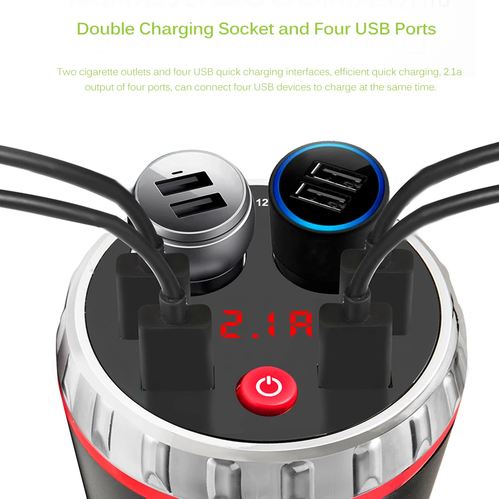 4 USB 5V Car Charging Kit Holder 2 Car Charger Socket Charging Cup 2.1A Port Universal Battery Test