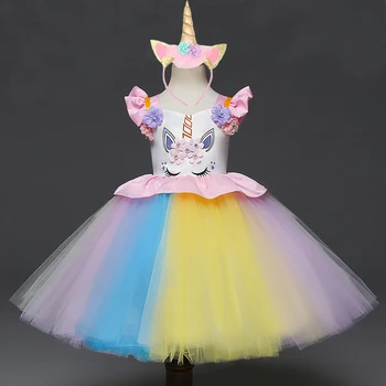 

Unicorn Dress for Baby Girl Unicorn Party Birthday Colorful Dresses BallGown Cartoon Costumes Vestidos Unicornio infantil Ninas