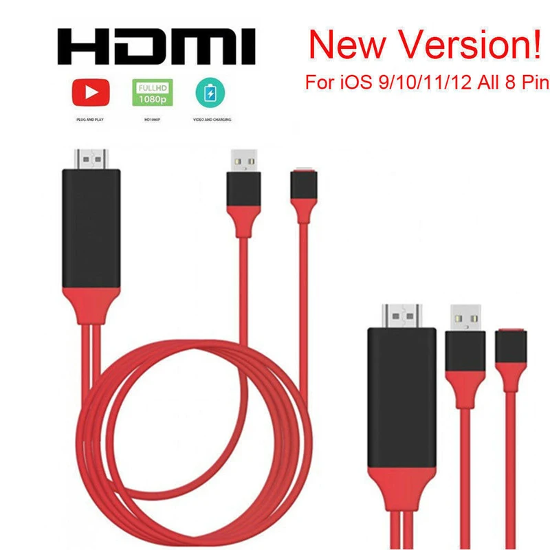 

IOS 12 8pin to HDMI TV AV Cable Adapter Audio Video to TV for iPad Air Pro Mini for iPhone X XS MAX XR 8 PLUS 6 6S 7 Plus 5 5S