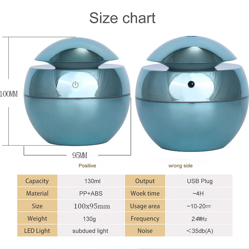 130ml USB Ultrasonic Air Humidifier Diffusers Aromatherapy Essential Oil Diffuser Humidifier Platin
