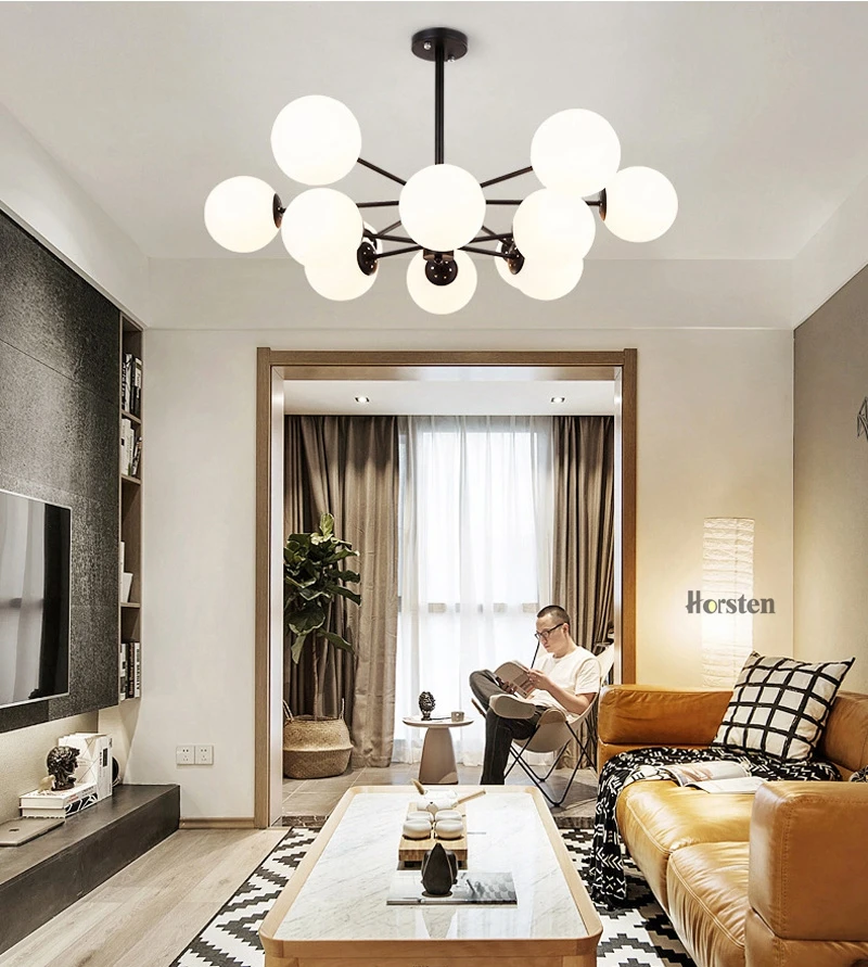 Horsten Nordic Creative Magic Bean Pendant Lights 6812 Heads Glass Ball Pendant Lamp For Living Dining Room Cafe Restaurant E27 (6)