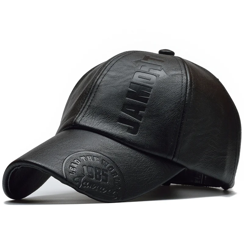 [NORTHWOOD] Новая высококачественная Зимняя кепка, искусственная кожа, бейсболка, Мужская бейсболка, кепка для мужчин, Кепка для водителя грузовика - Цвет: Black