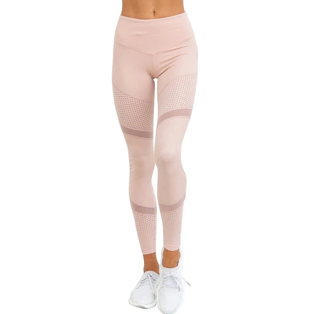 NORMOV/Леггинсы для фитнеса из сетчатой ткани, короткие, с прострочкой, Мягкие штаны, тонкие, эластичные, пуш-ап, женские леггинсы, женская мода - Цвет: pink