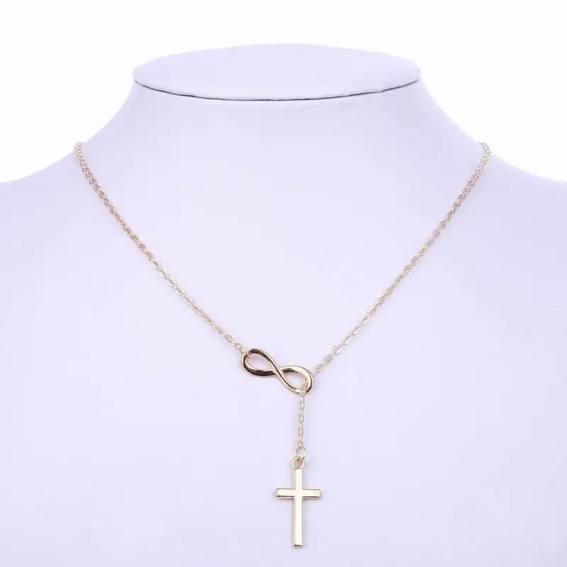 Винтажный христианский золотой серебряный цвет, знак бесконечности, крестик, ожерелья с подвесками для женщин,, модные католические украшения