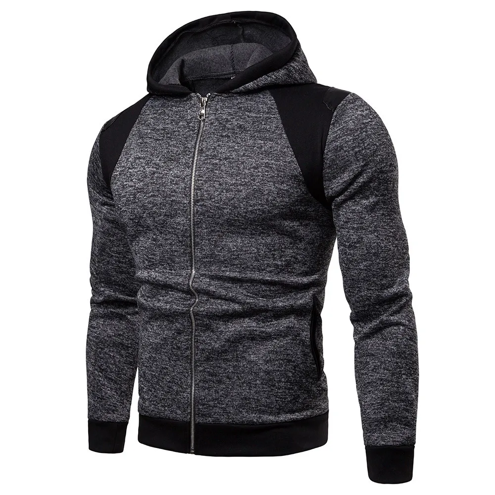 

Men Casual Spring Autumn Lightweight Fleece Jacket 2019 New Arrival Hooded Contrast Color Zipper up Jackets Outwear Cheap
