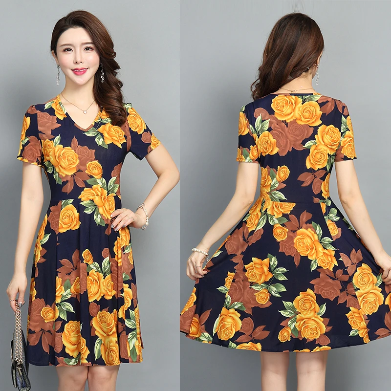 2019 Fashion Bohemian Style Clothes Women Floral Print Short Sleeve V Neck Slim Casual Sundress Plus Size S-5XL Beach Dress 2019 Fashion Bohemian Style Clothes Women Floral Print Short Sleeve V Neck Slim Casual Sundress Plus Size S-5XL Beach Dress