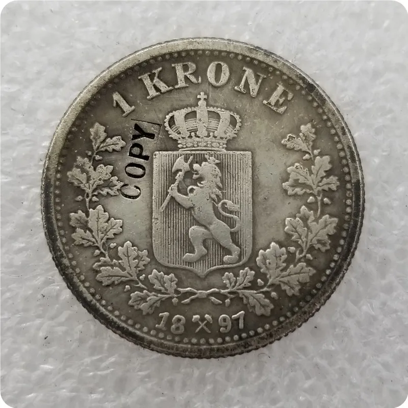 1897 Копия монет 1 крона, Норвегия, 1875-1904 - Цвет: 1897