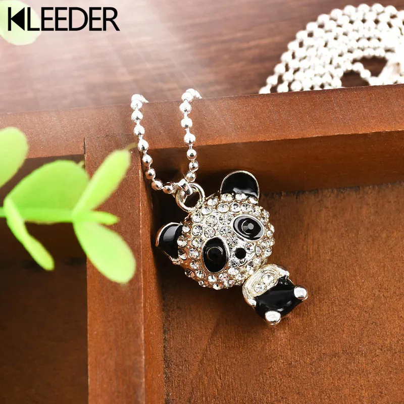 

KLEEDER Kawaii Panda Pendant Necklace for Women Kids Alloy Rhinestone Crystal Sweater Necklace Fashion Jewelry Accessories Gifts