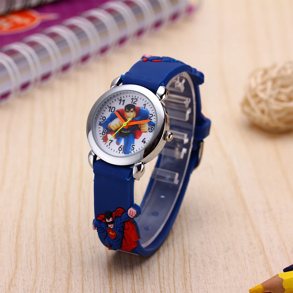 Superman Kids Cartoon Watch for Boys Girls 3D Pattern Silicone Strap Acrylic Dial Children's Quartz Watches Relojes Nino Nina afbeelding