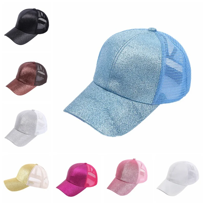 Летние бейсболки женские, грязные, летние, сетчатые шляпы, повседневные, спортивные шапки с блестками, головной убор, Прямая