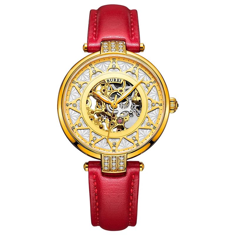 BUREI 15006 Switzerland watch font b women b font luxury brand skeleton Seagull automatic self wind