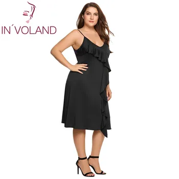 Women Dress Summer A-line Plus Size Spaghetti Strap Deep V-Neck Strappy Solid Ruffled Ladies Party Dresses Vestidos 1