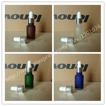 

15ml clear/blue/green/brown frosted Glass Essential Oil Bottle With aluminum shiny silver ring+ white/black rubber lid,Oil vial