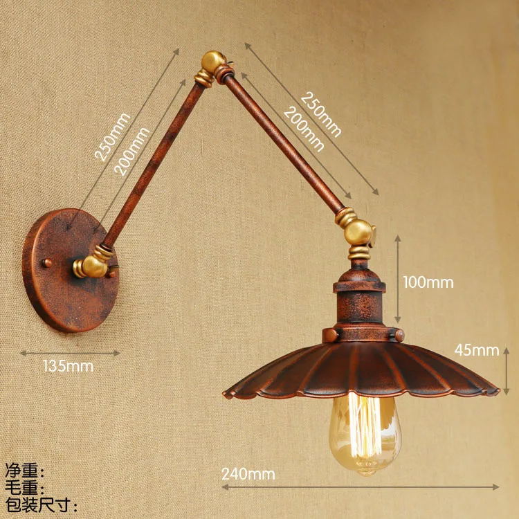 Loft Style Swing Arm Edison Wall Sconce Bedside Wall Lamp Antique Iron Vintage Wall Light Fixtures For Home Indoor Lighting - Цвет абажура: 20cm