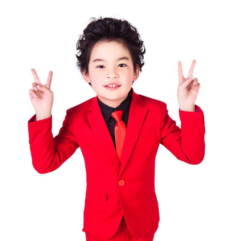 High Quality Elegant Honorable Lapel Kid Tuxedos Boy's Worsted Red Color Regular Special Wedding Boys' Attire XY003