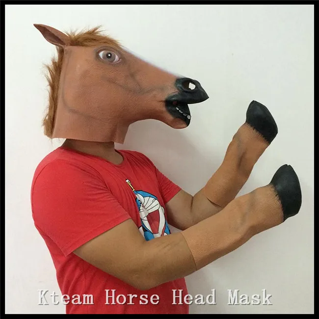 Halloween Props Adult Horse Head Masks and Horse Hooves Gloves Animal