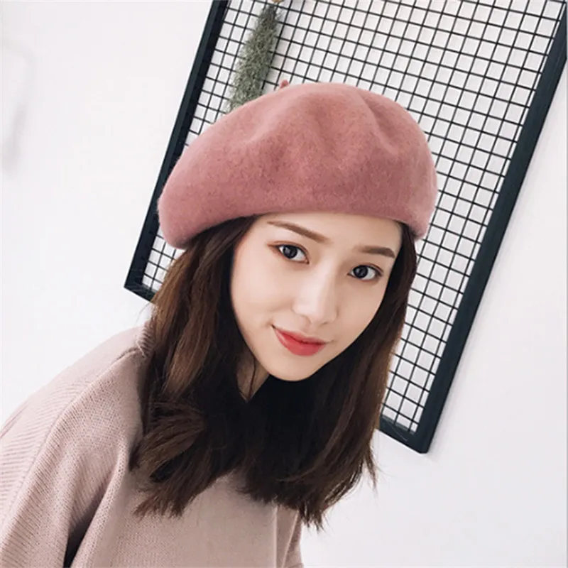 

2019 New Hot Womens Winter 100% Wool Hat Berets Female Cap Handmade strap crossing bow newsboy Hats for Women Artist Cap